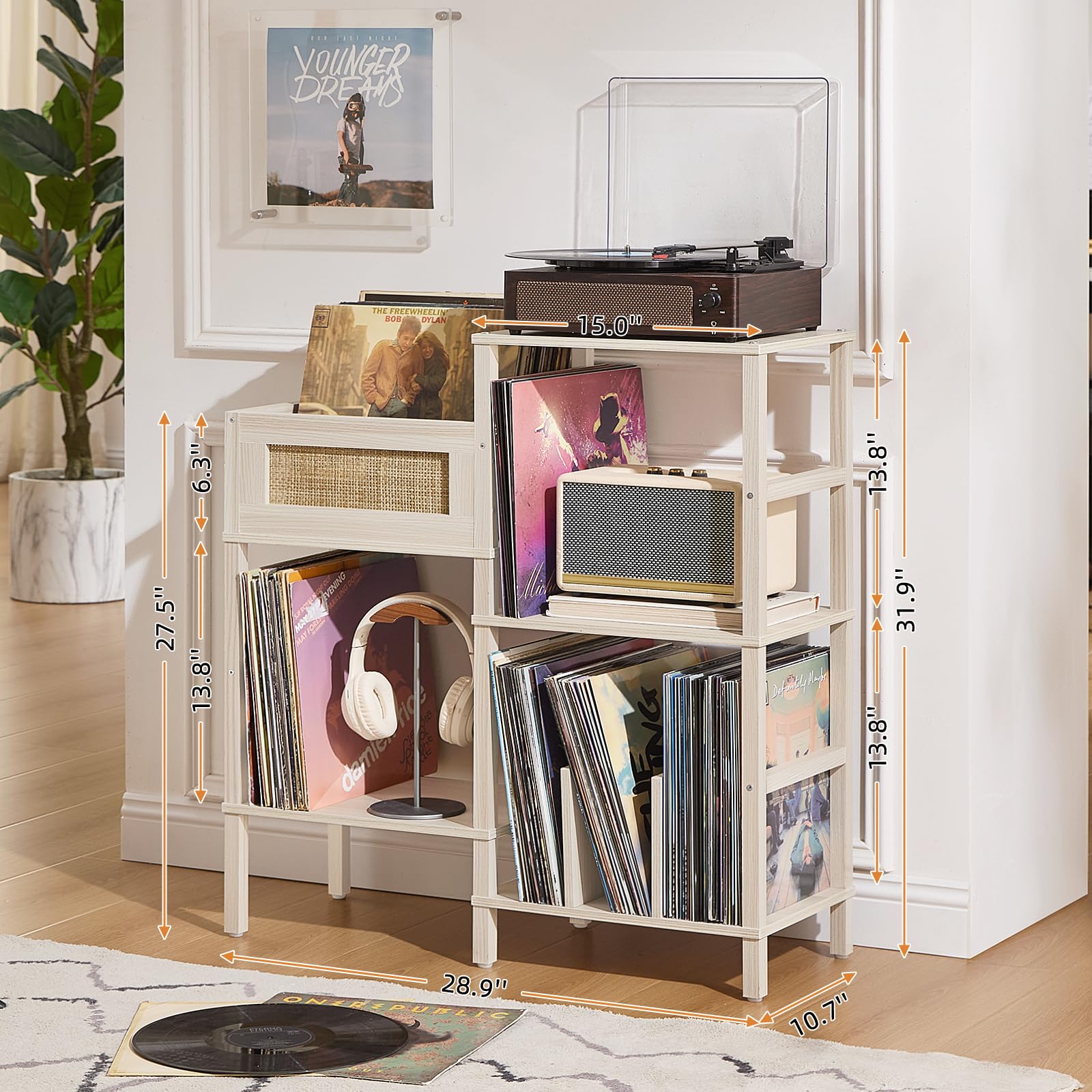 LELELINKY record player stand three-tier vinyl storage for organized access