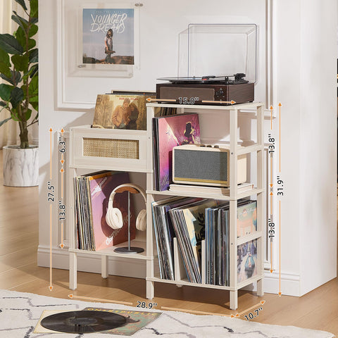 LELELINKY record player stand three-tier vinyl storage for organized access