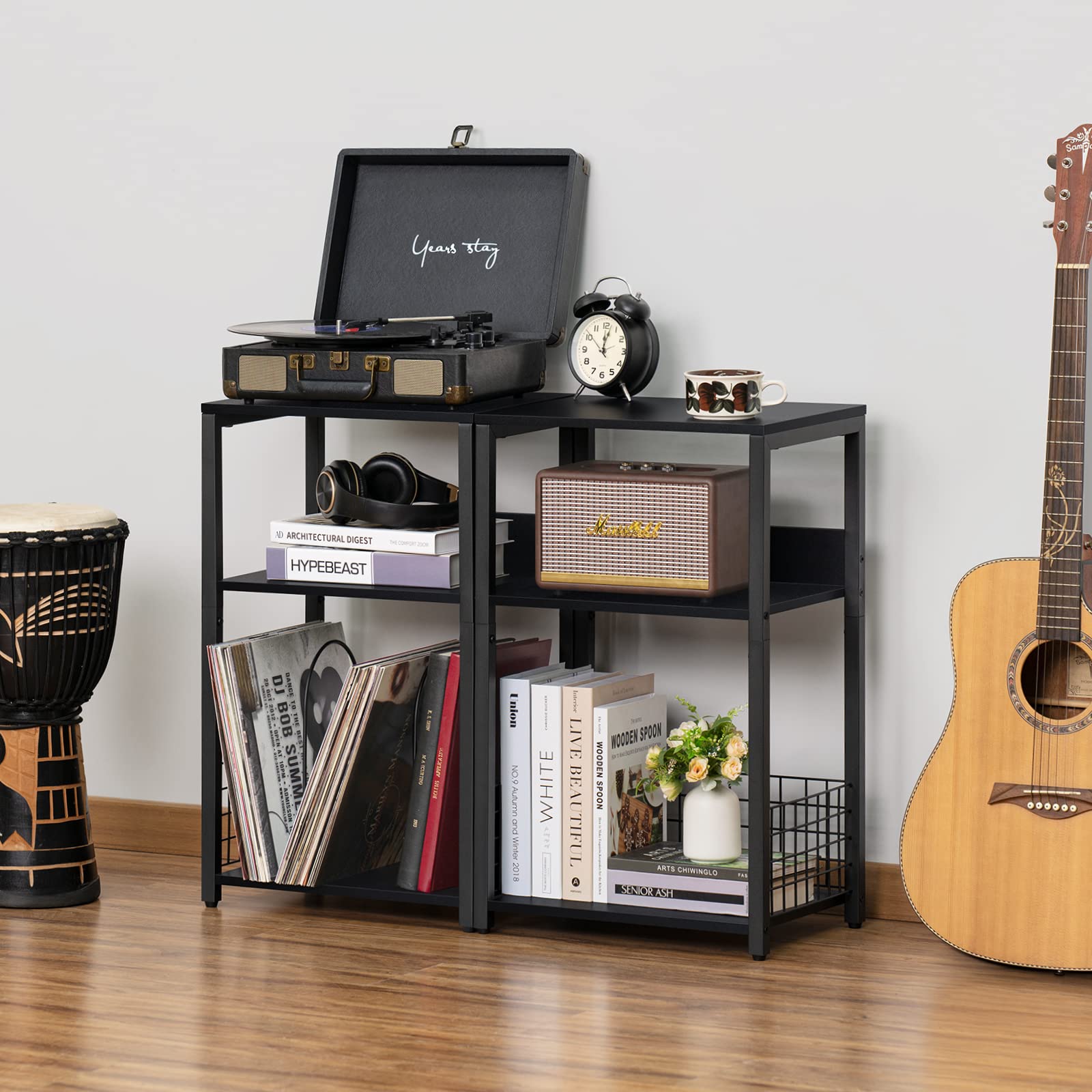 LELELINKY record storage shelves help organize vinyl and media neatly.
