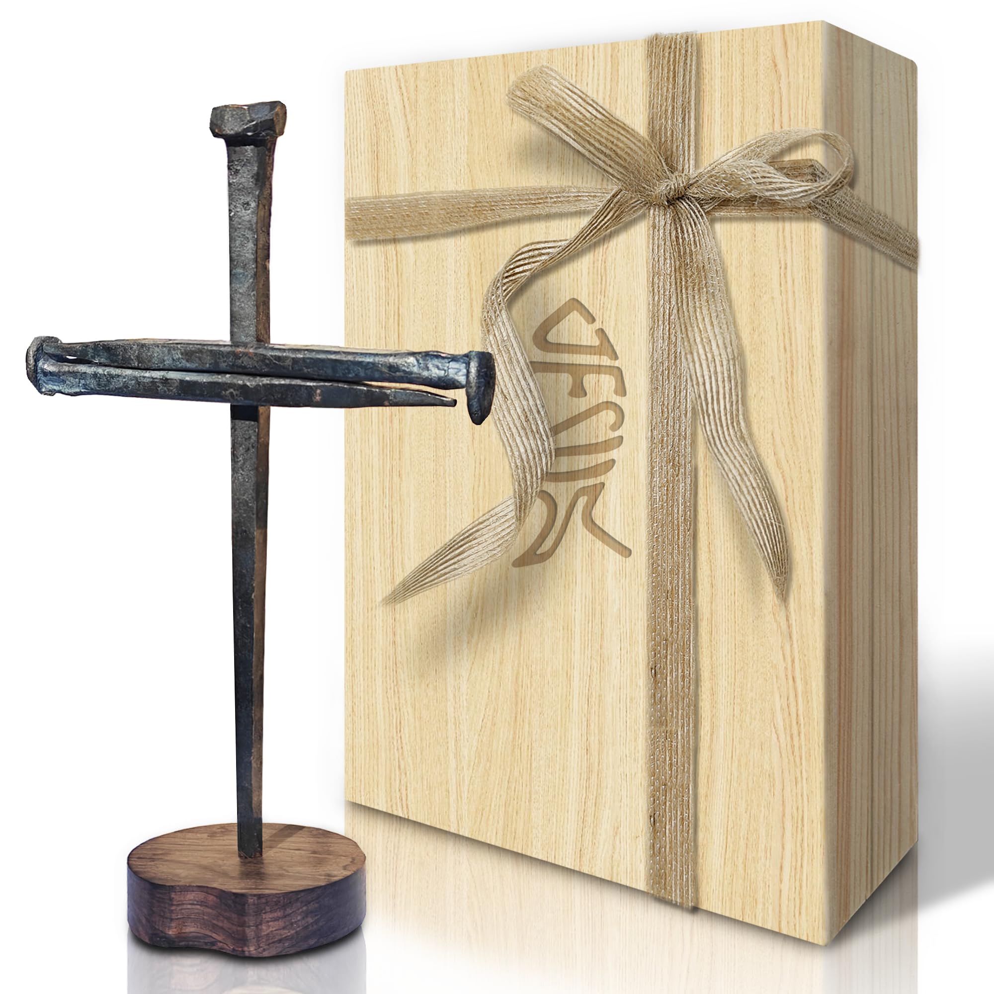 LeMeeOly Jesus cross close-up showing handcrafted nails for rustic decor