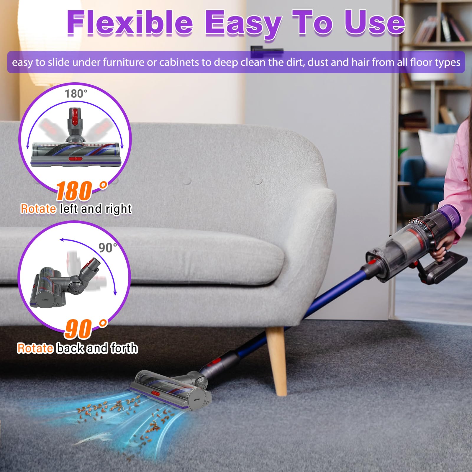 Lemige carbon fiber bristles capture fine dust while sweeping.