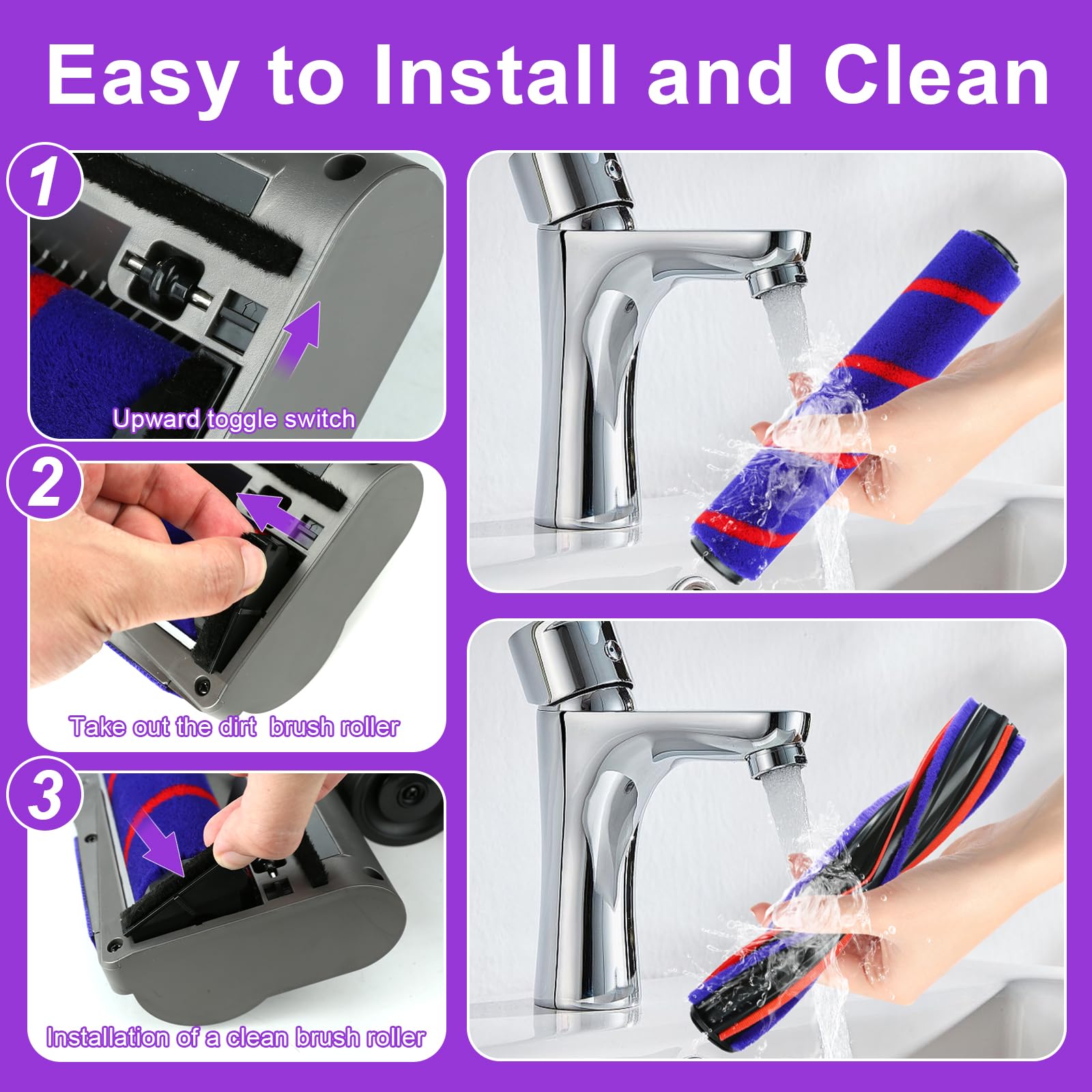 Lemige Dyson LED green head pet hair cleanup on multiple floors.
