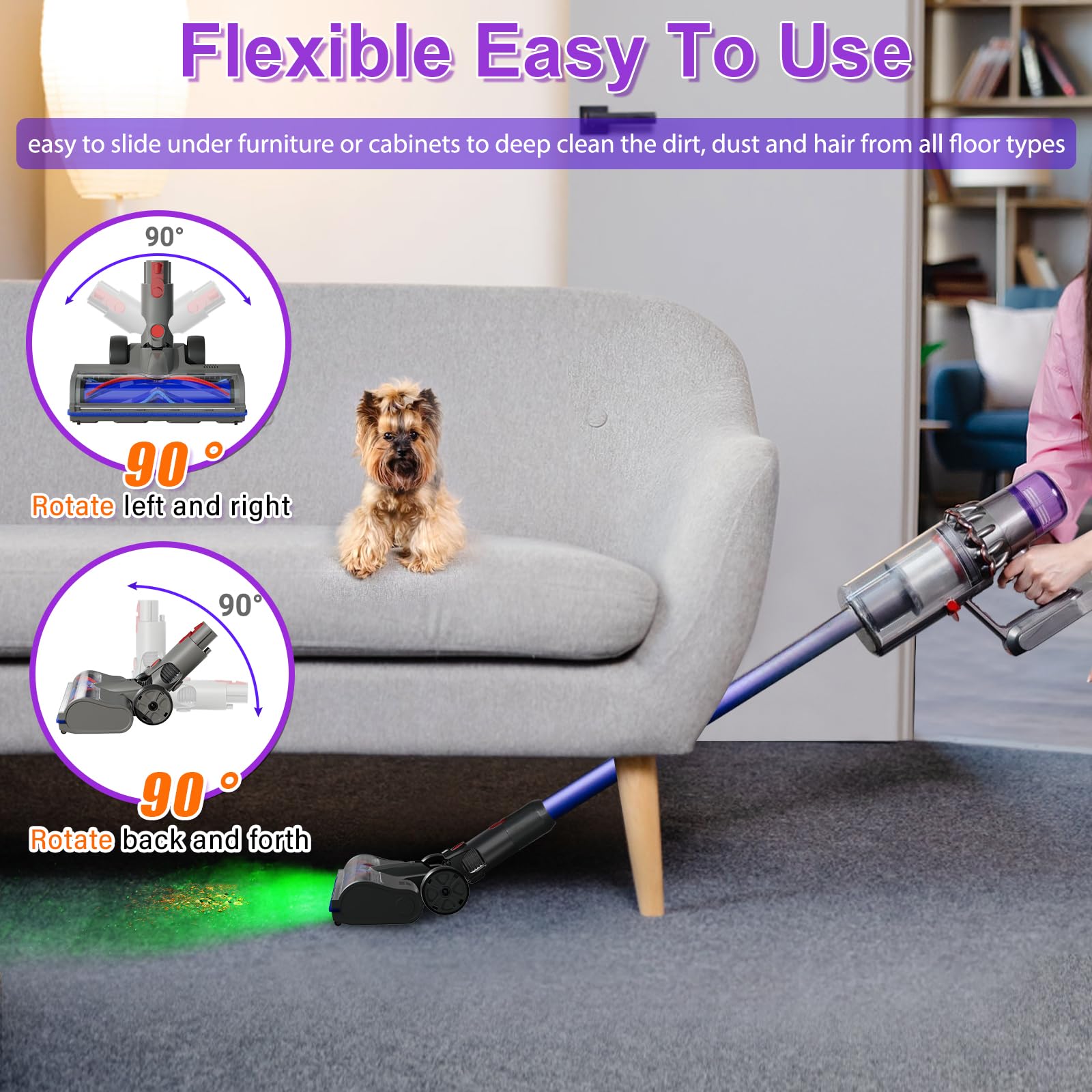 Lemige carpet brush roller lifts embedded dirt and pet hair.