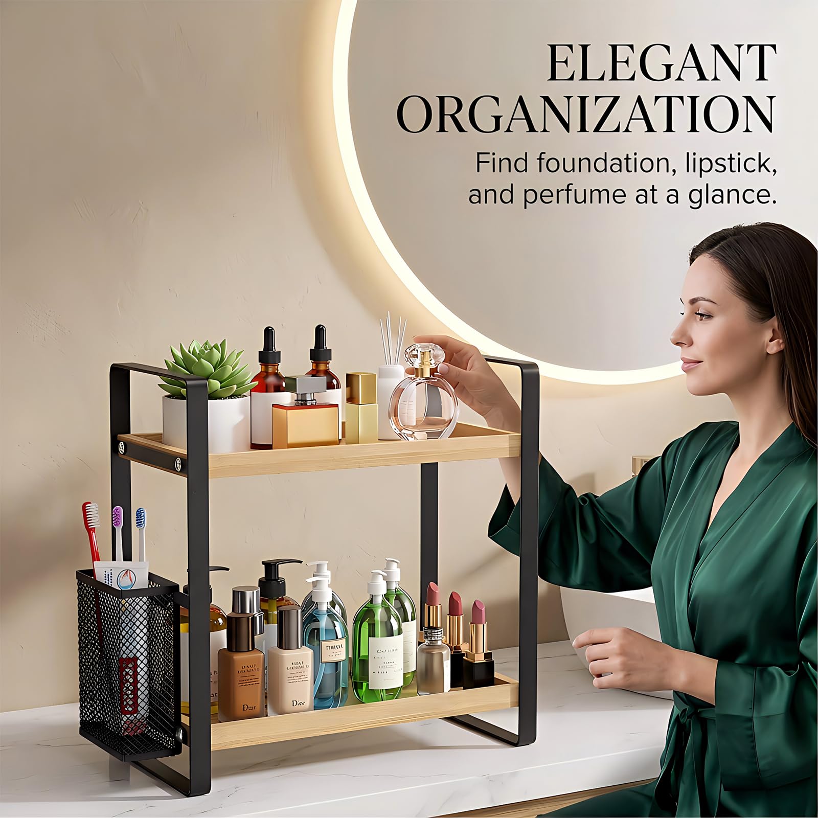 lemikkle kitchen counter organizer in wood for utensils and cups