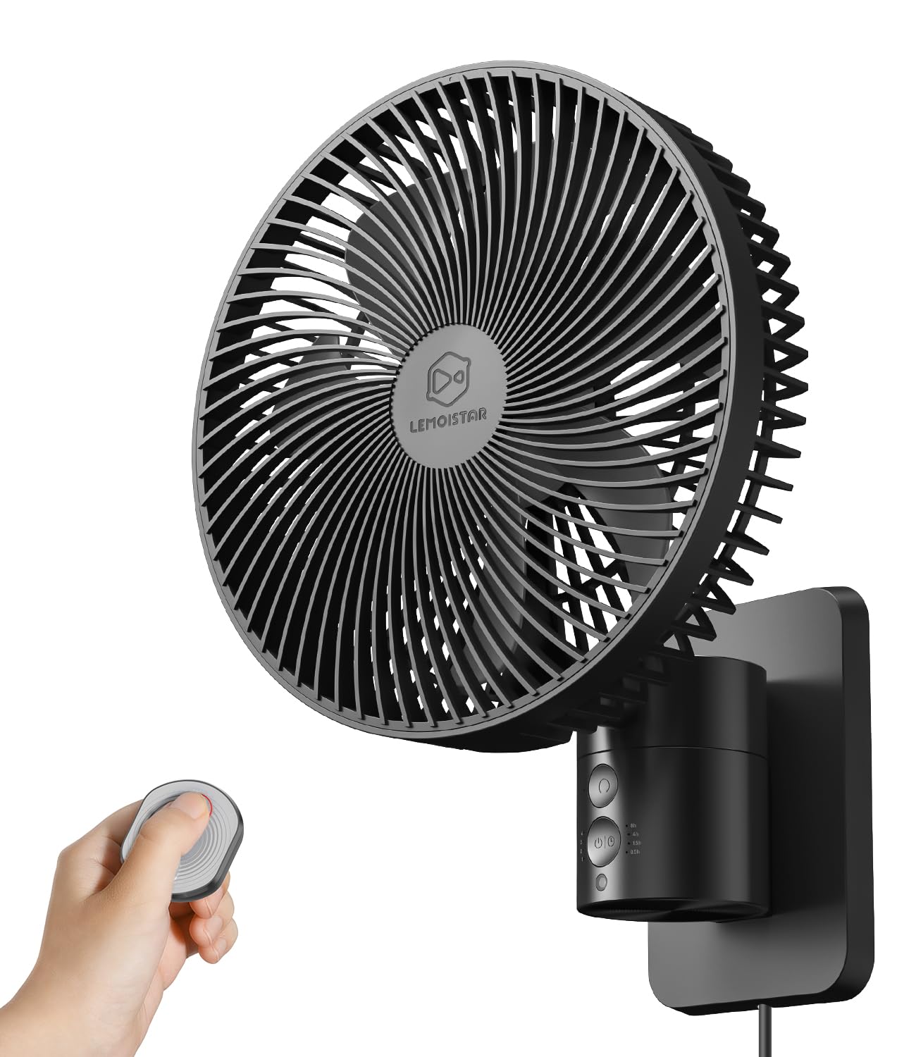 LEMOISTAR 8-Inch wall-mounted fan with remote control for easy operation.