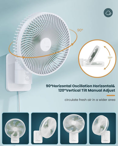 LEMOISTAR wall-mounted fan showing 90-degree oscillation for broad reach
