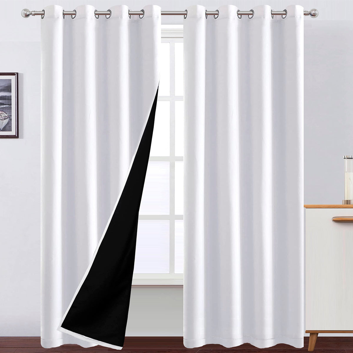 LEMOMO blackout curtains two-panel setup for easy installation and darkening