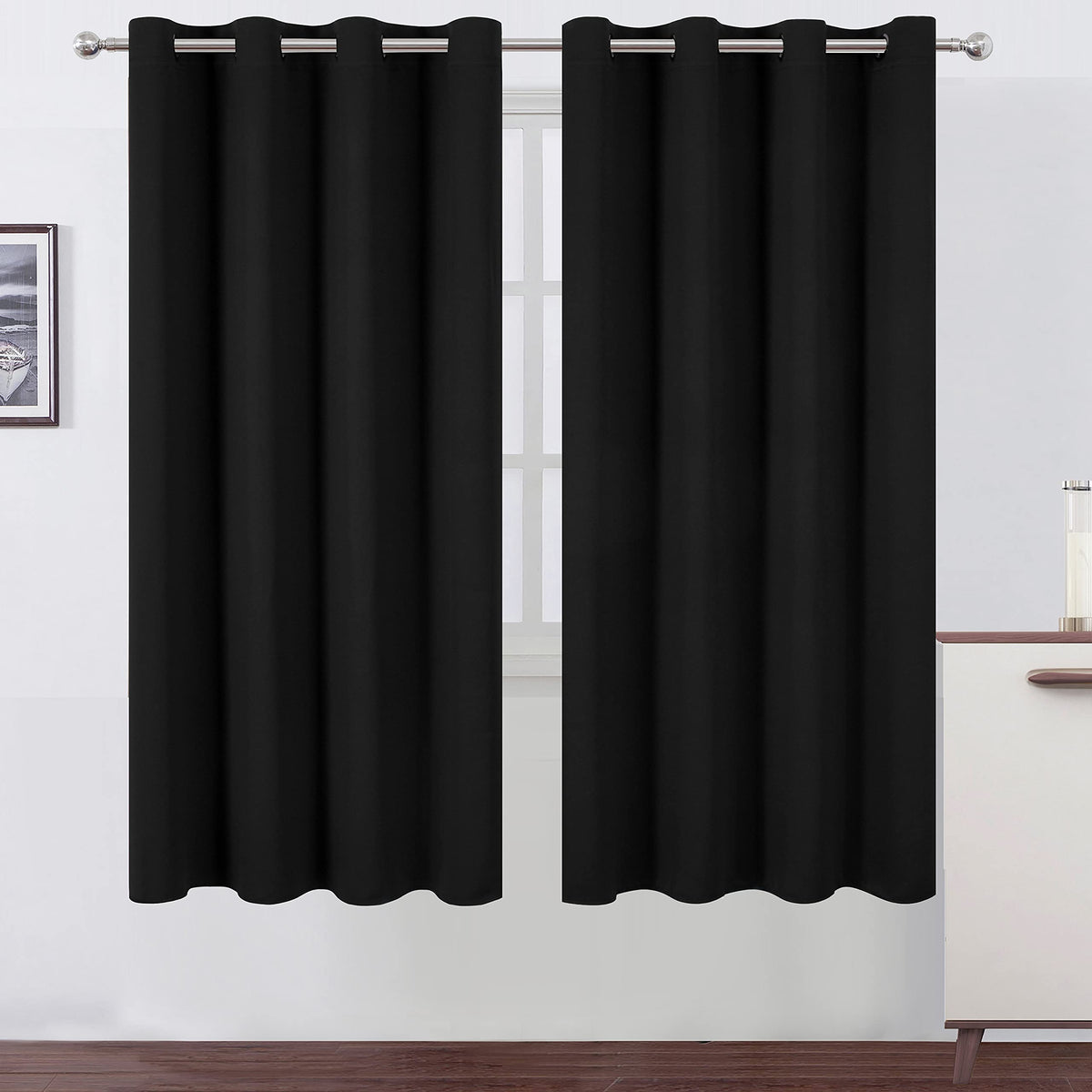 LEMOMO blackout curtains 52x72 in block light and enhance privacy.