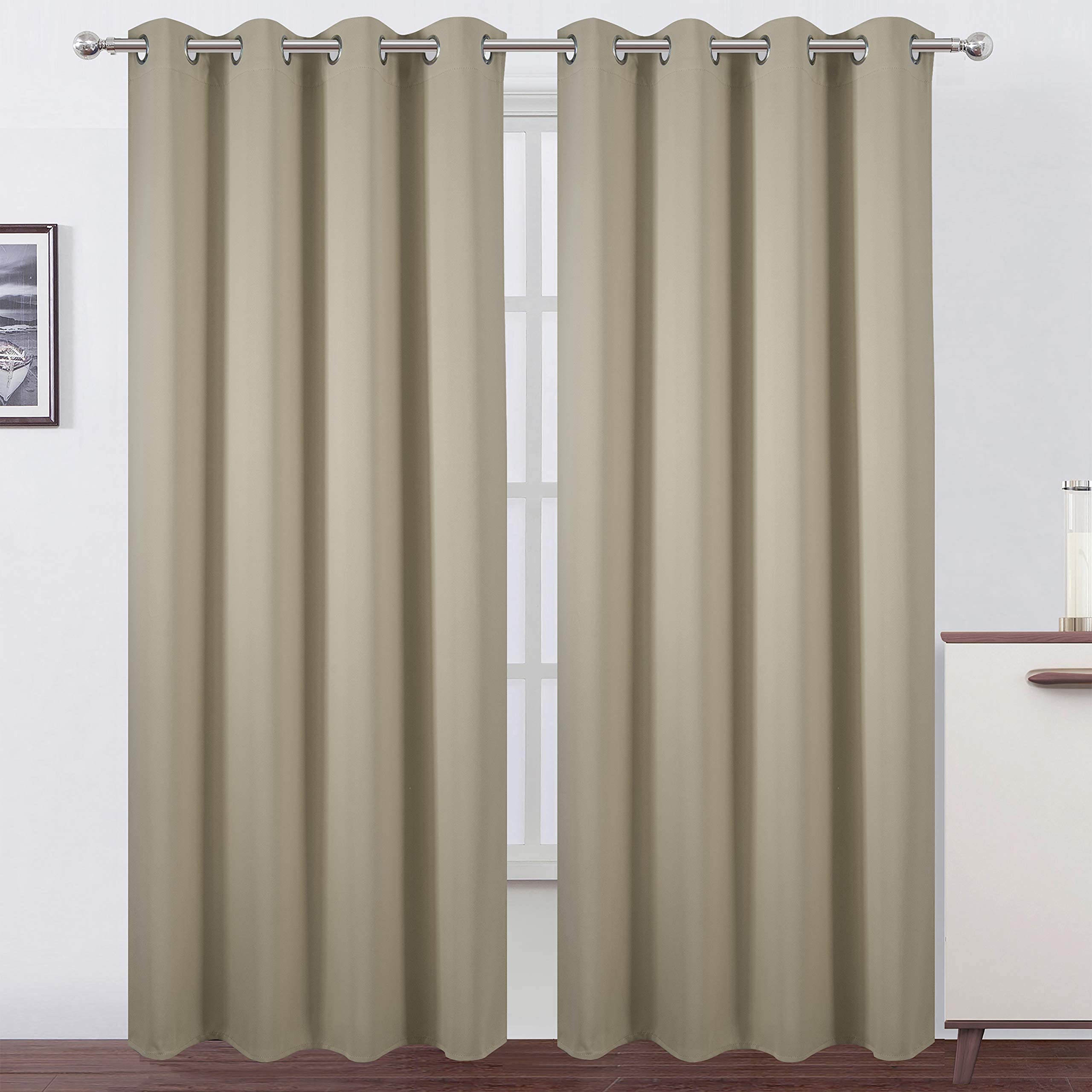 LEMOMO blackout curtains 52x84 beige pair block light for better rest
