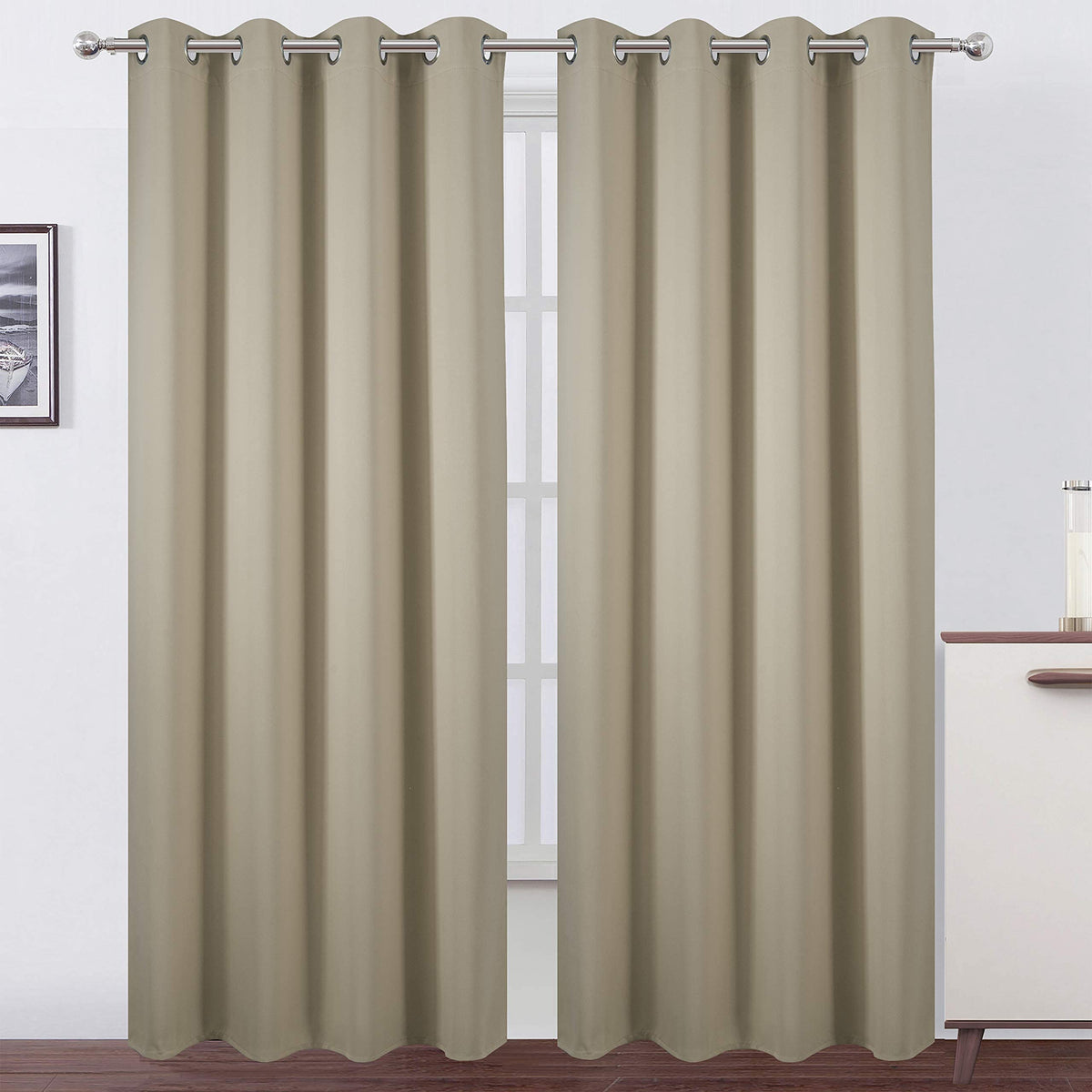 LEMOMO blackout curtains 52x84 beige pair block light for better rest