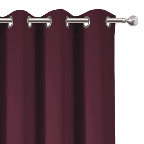 Living room with LEMOMO burgundy red thermal curtains creating warm ambience