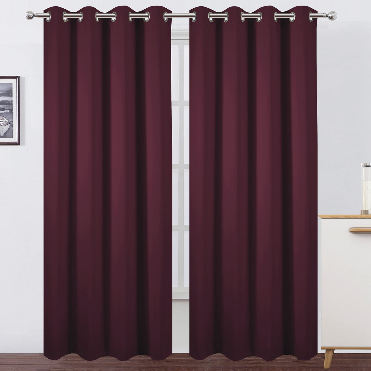 LEMOMO burgundy red thermal curtain panel 52x84 blocks light for better sleep