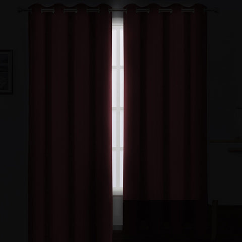 Close-up of silver grommets on LEMOMO burgundy red curtains