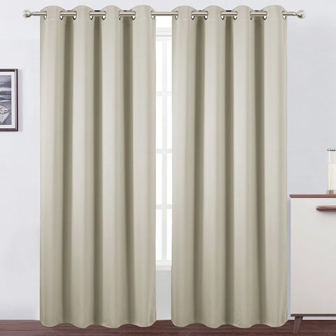 LEMOMO light beige blackout curtains packaged and ready to hang.