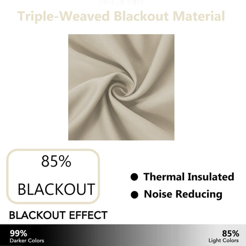 LEMOMO light beige blackout curtain panel on rod ready to install.