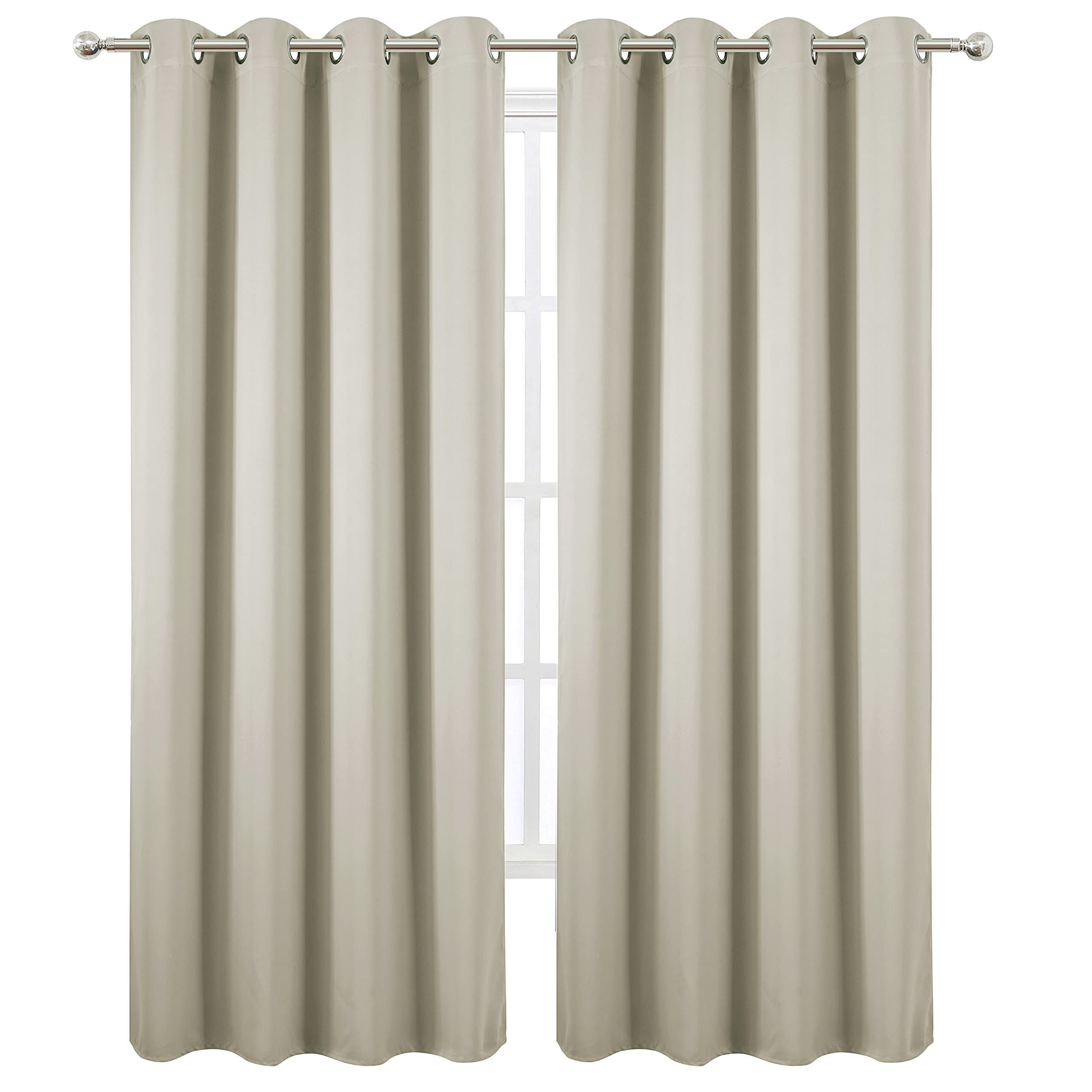 LEMOMO light beige blackout curtain panel unfolded for display, showcasing room-darkening potential.