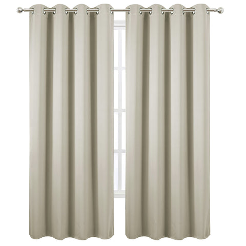 LEMOMO light beige blackout curtain panel unfolded for display, showcasing room-darkening potential.