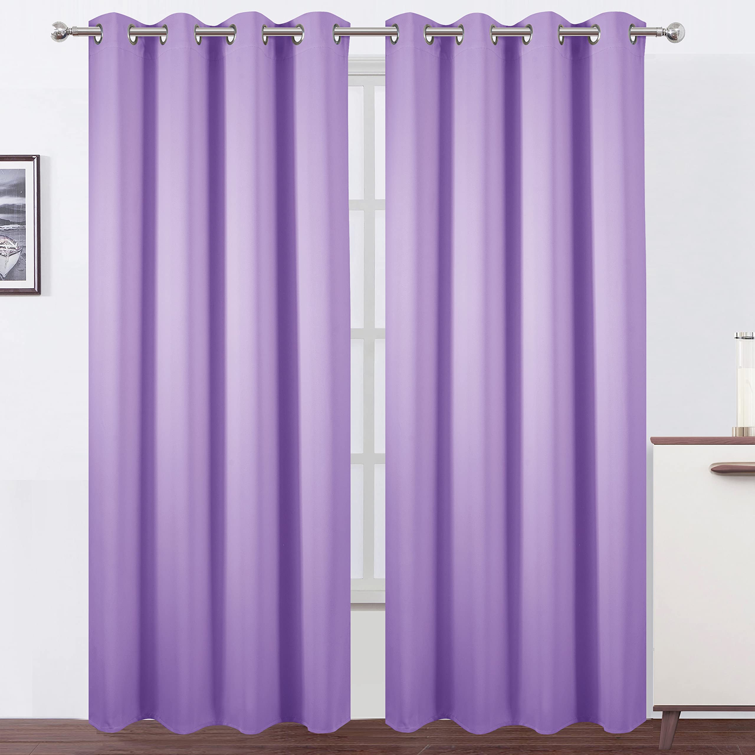 LEMOMO Lilac blackout curtains front view with twin panels and grommets for privacy