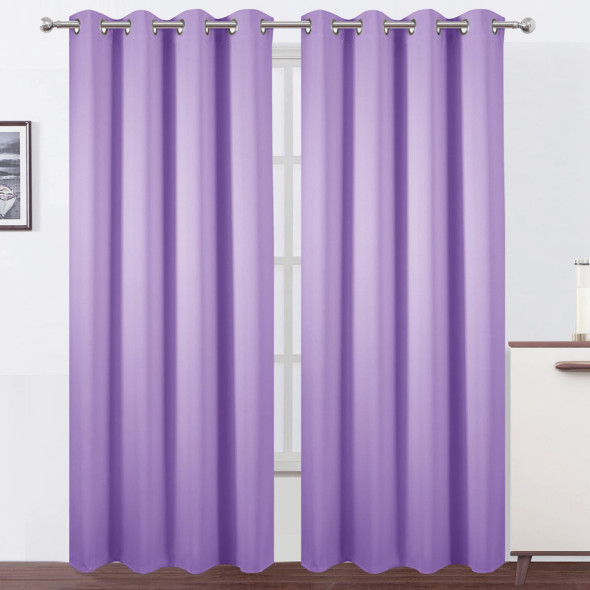 LEMOMO Lilac blackout curtains front view with twin panels and grommets for privacy