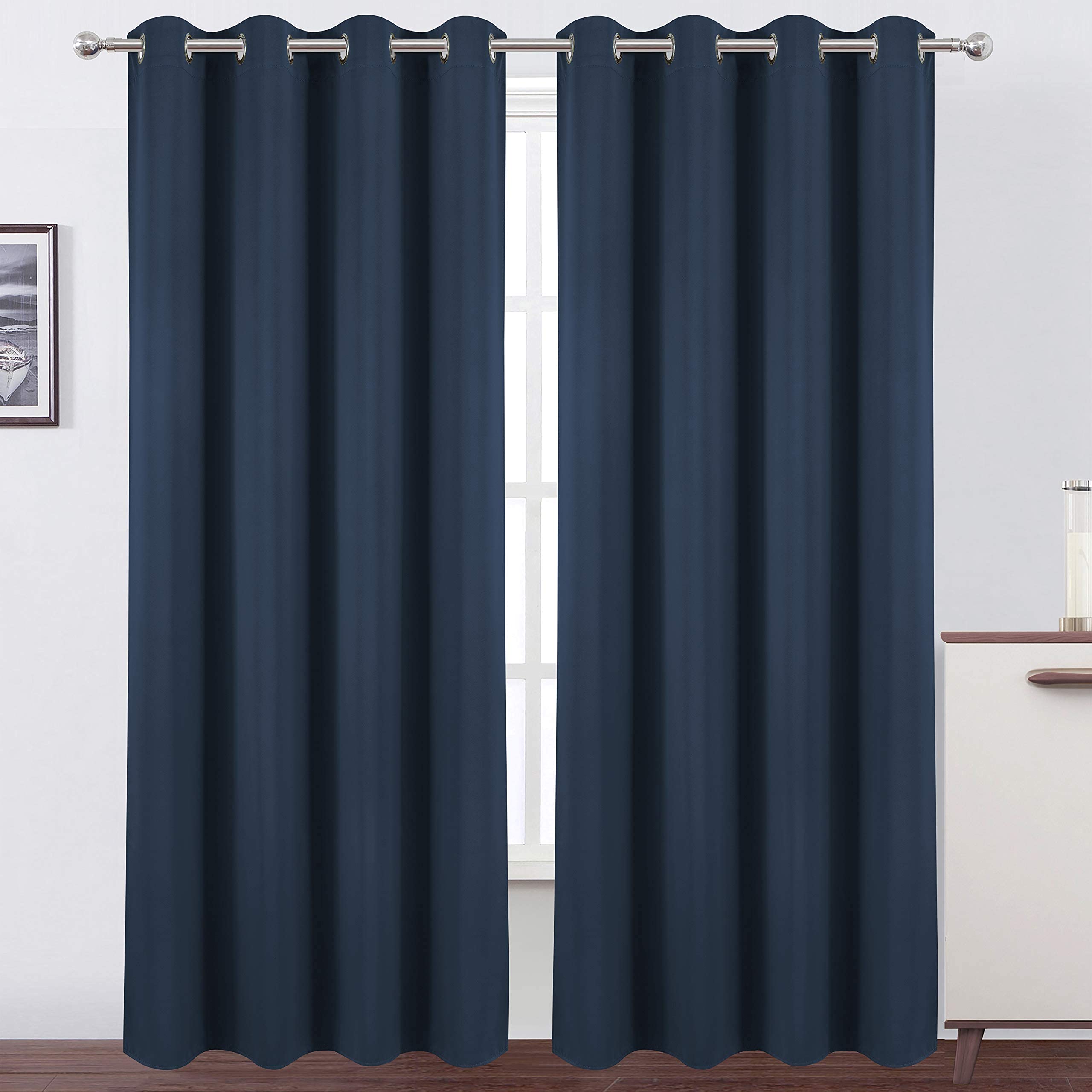 LEMOMO navy blue curtains panel overview; enhances privacy and darkness.