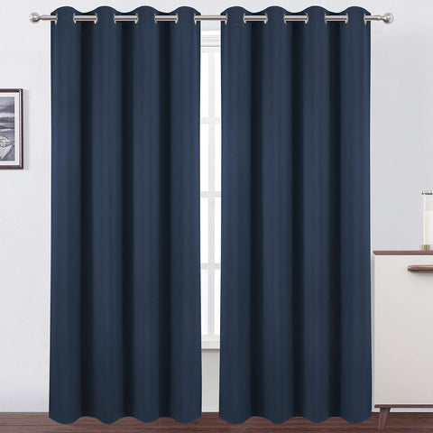 LEMOMO navy blue curtains panel overview; enhances privacy and darkness.