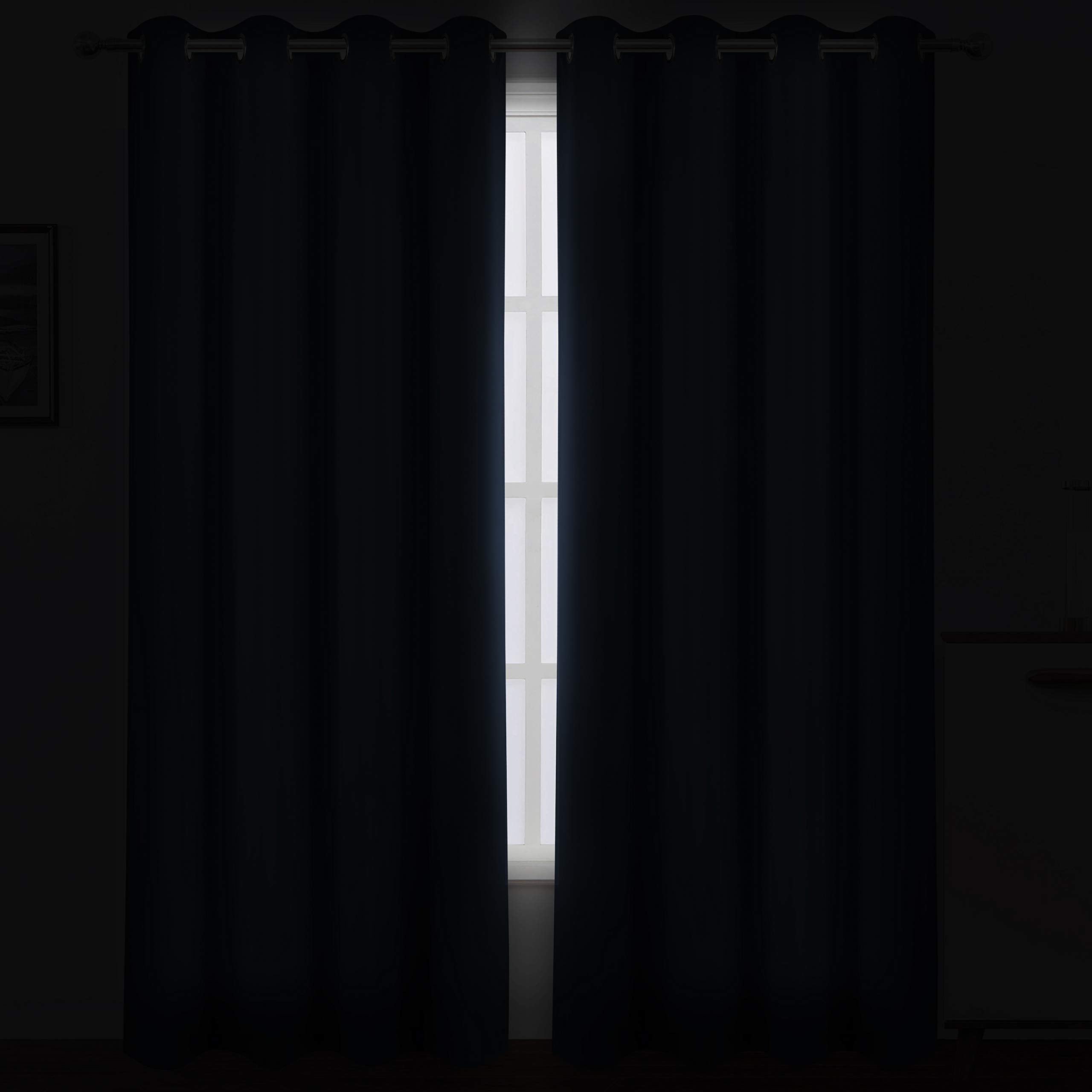 LEMOMO navy blue curtains panel 03; soft fabric touch on skin.