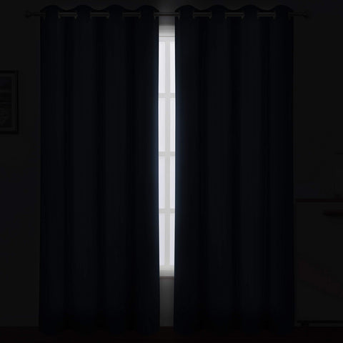 LEMOMO navy blue curtains panel 03; soft fabric touch on skin.