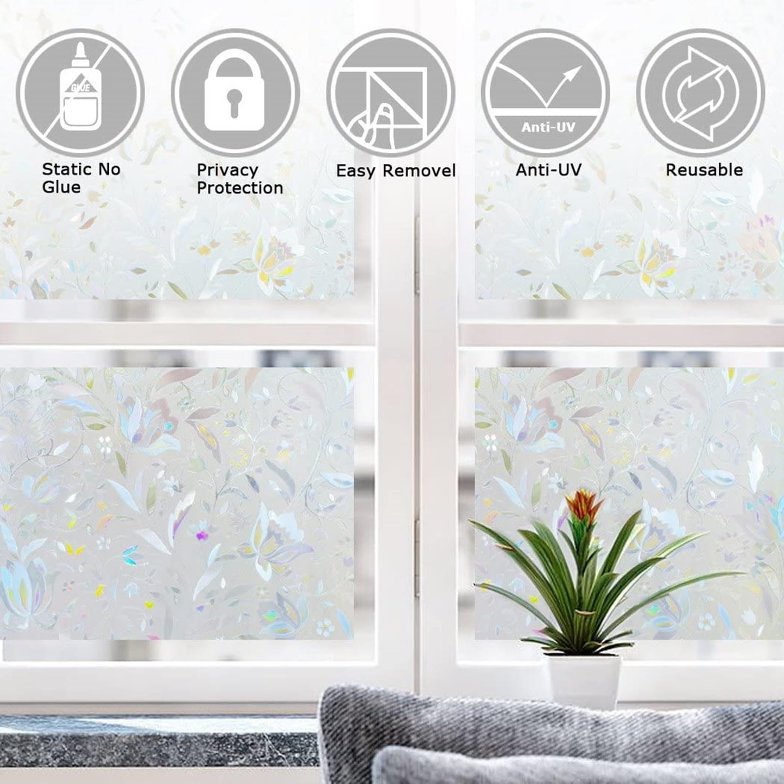 Lemon Cloud decorative cling creates rainbow light patterns across glass.