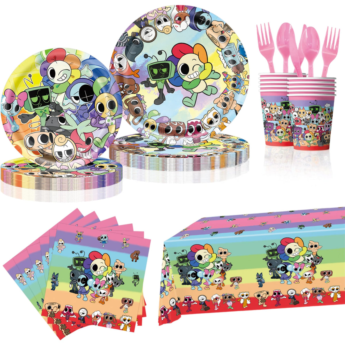 Lemoneon birthday tablecloth sets a colorful base for cheerful celebrations.