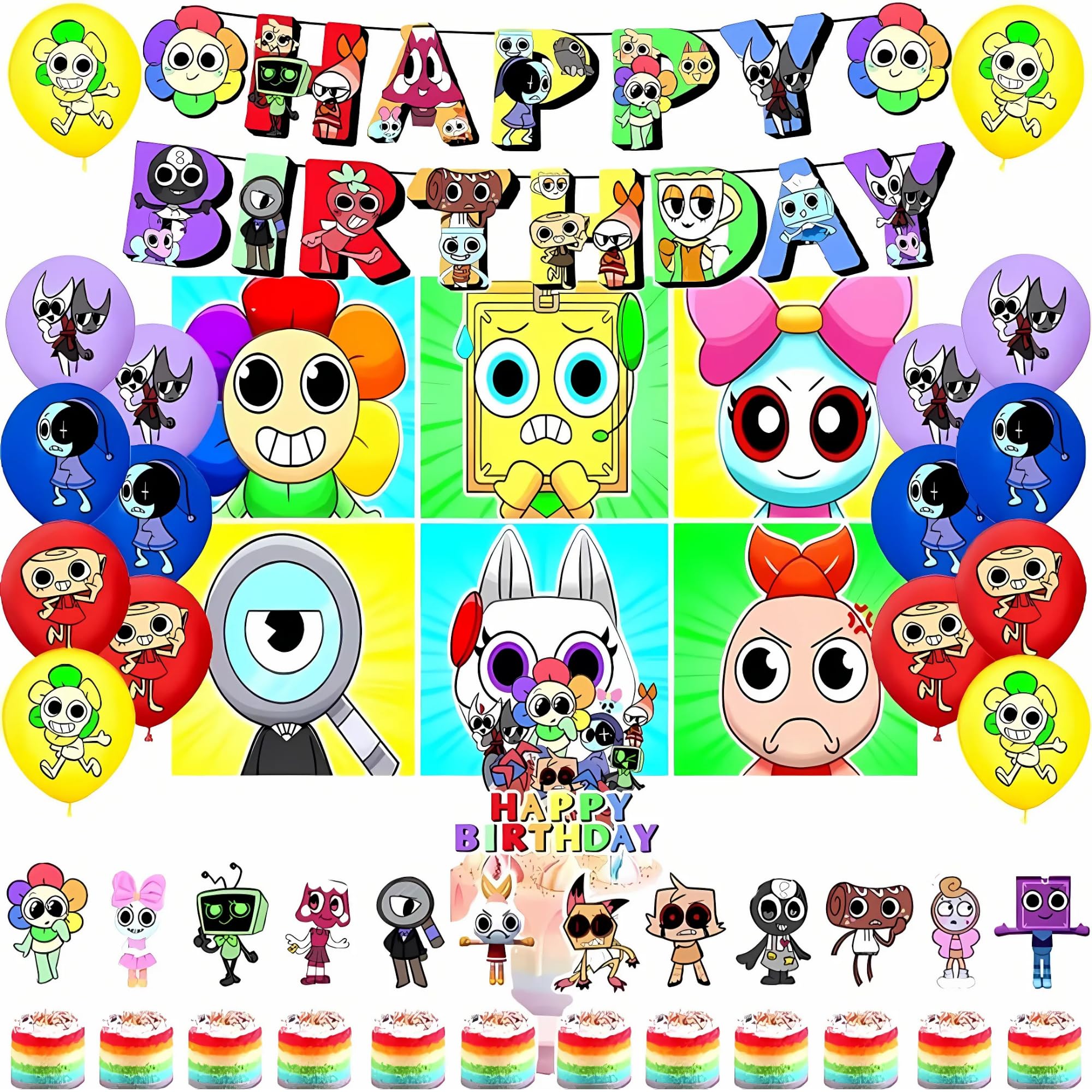 Lemoneon happy birthday banner creates a vibrant party backdrop.