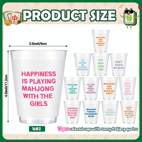 LemonRoad Mahjong cups angle2 close-up, frosted plastic and bright designs
