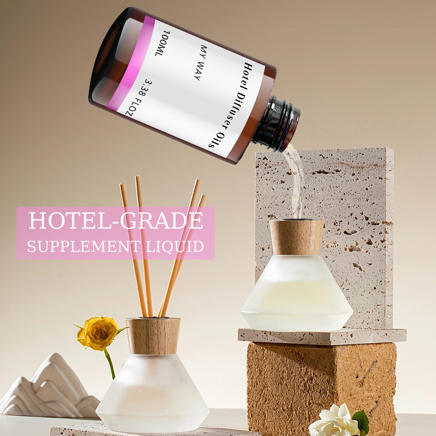 LEMPEFE amber bottle packaging highlighting hotel-inspired luxury scent