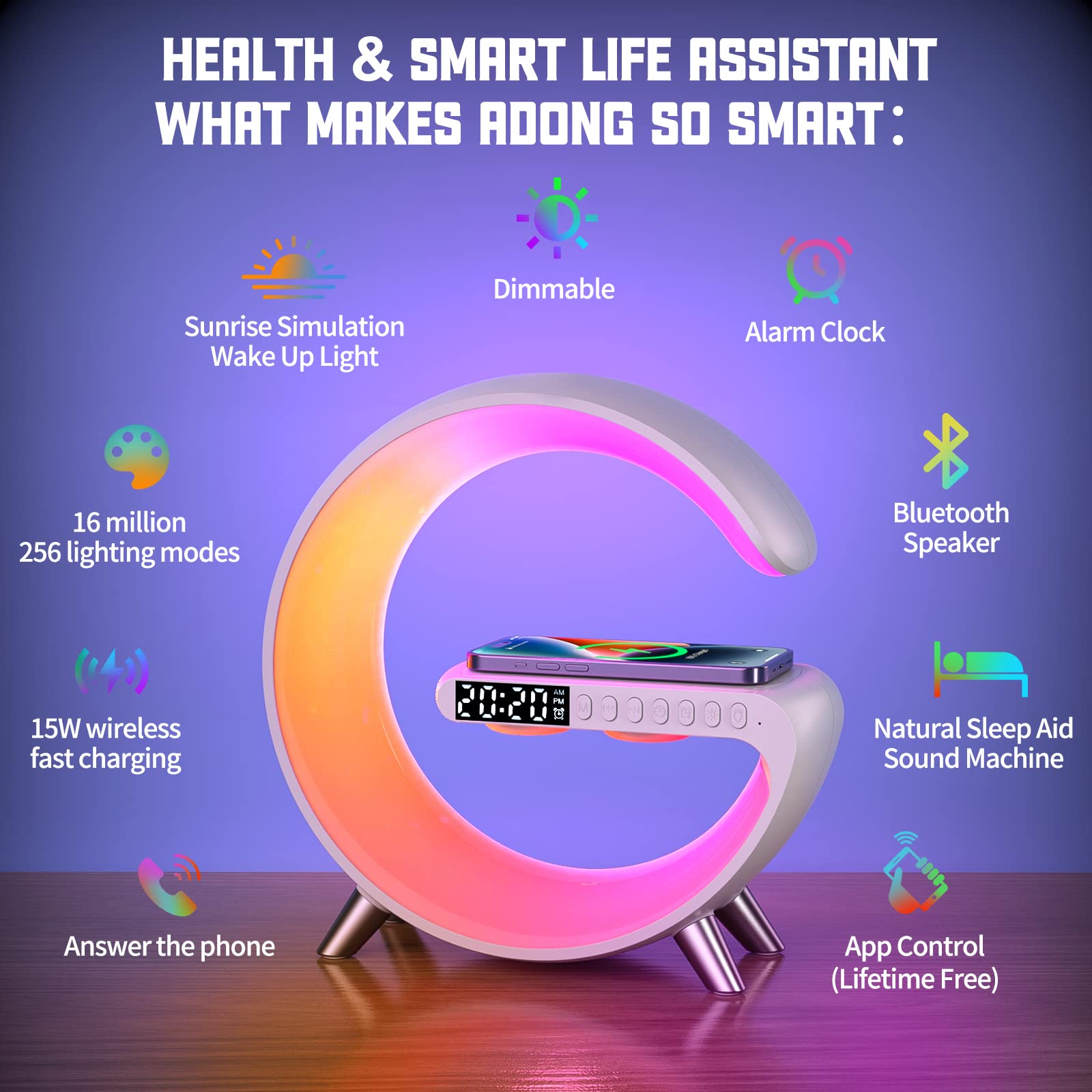 LENGLASS app-controlled night light highlights easy adjustments via smartphone for mood lighting.