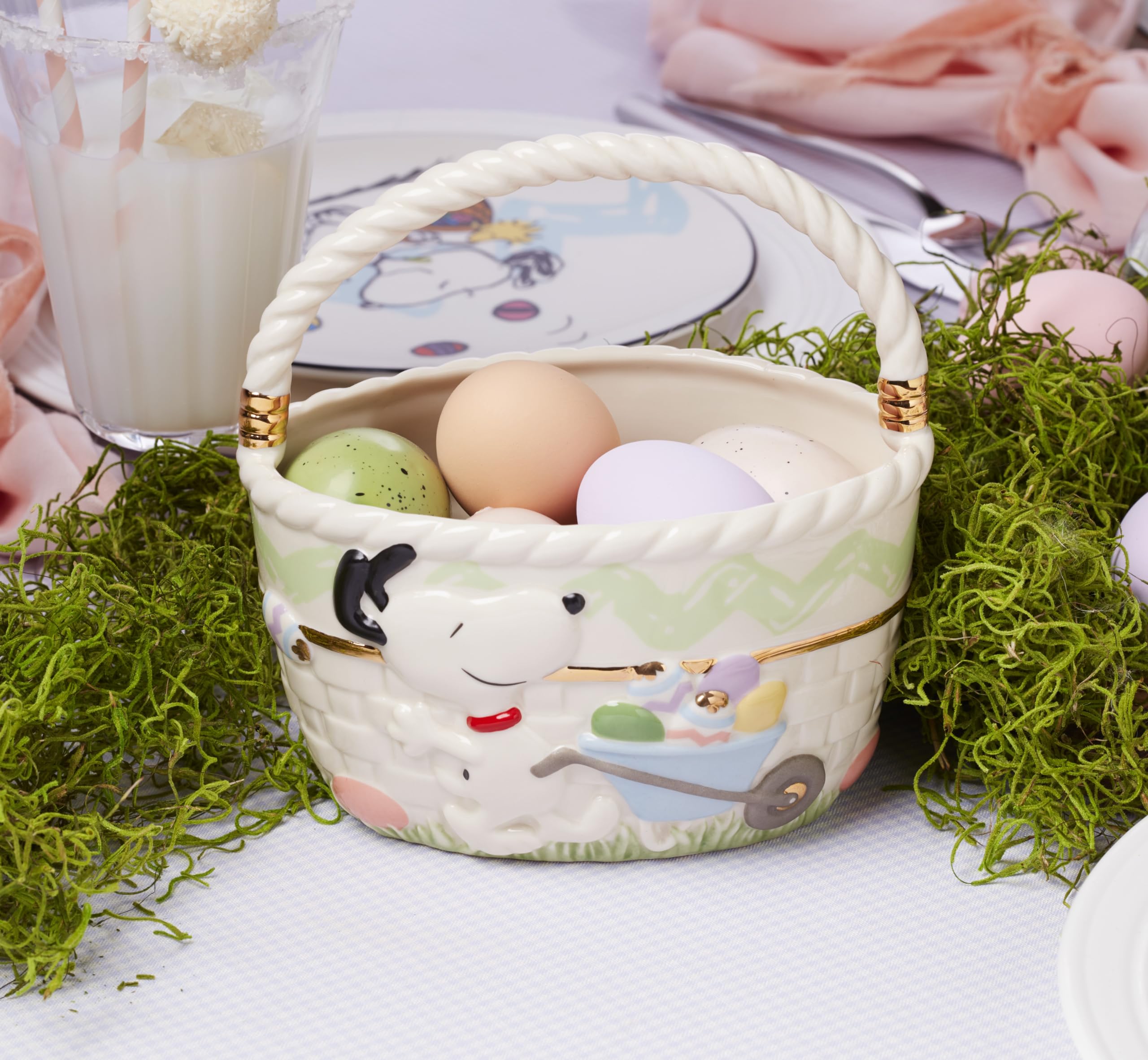 Lenox Peanuts Easter basket dimensions illustration showing size