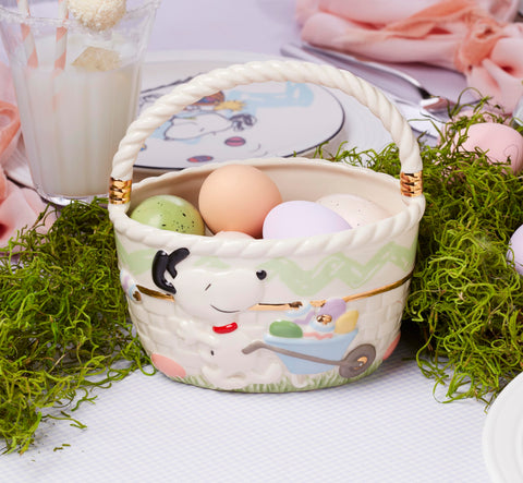 Lenox Peanuts Easter basket dimensions illustration showing size