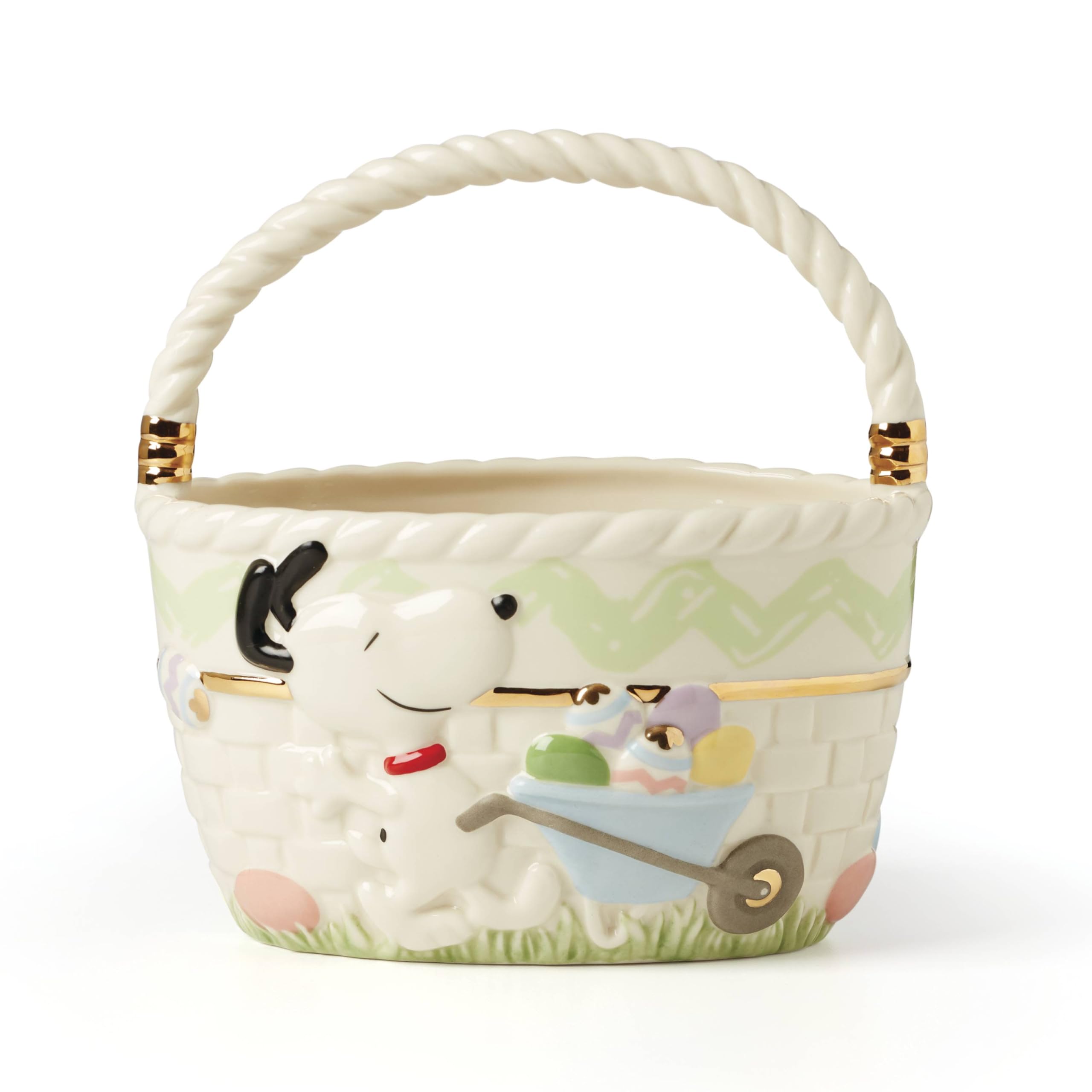 Lenox Peanuts Easter Snoopy basket side view for festive spring display