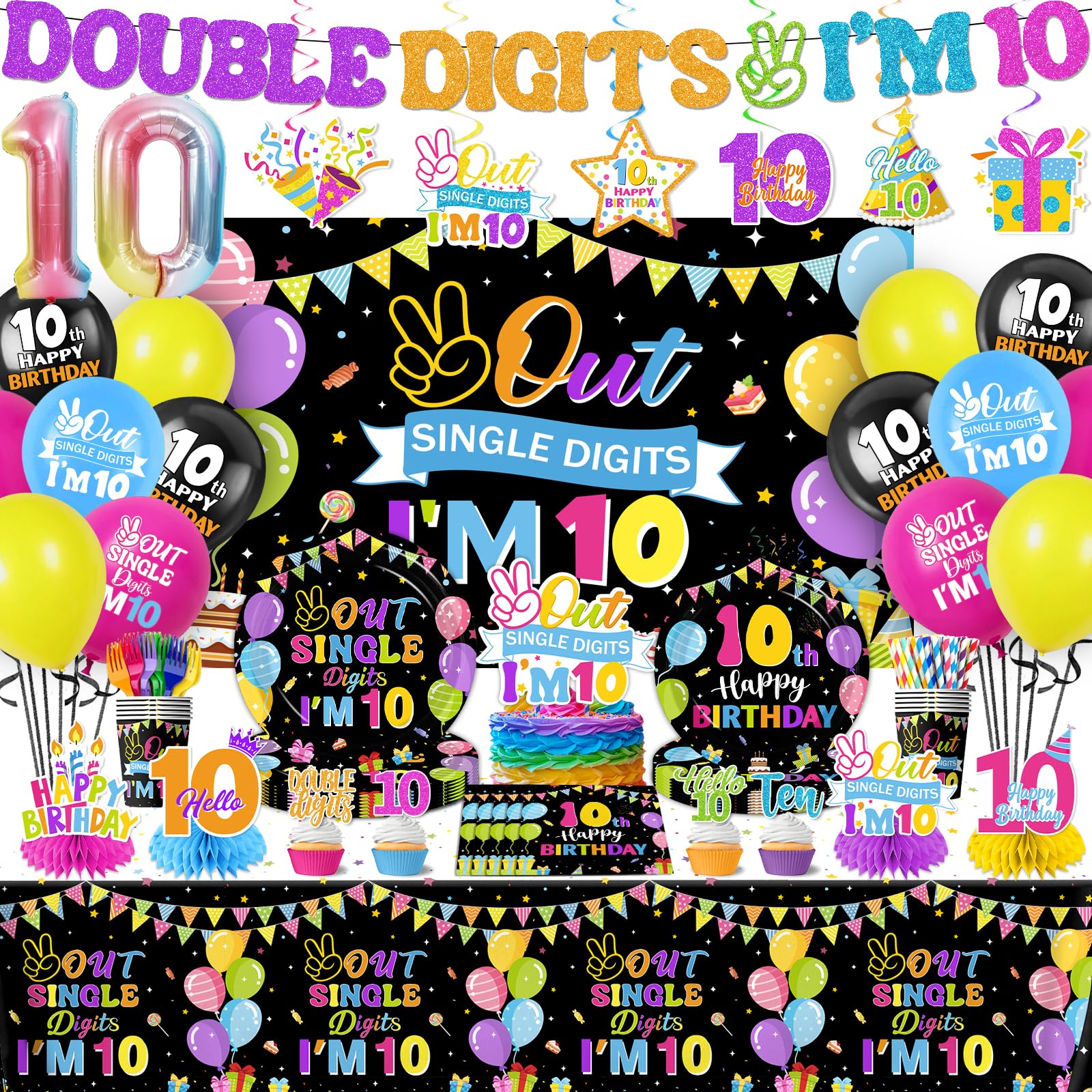 Lenyunge banner with double digits 10th birthday for milestone photo moments