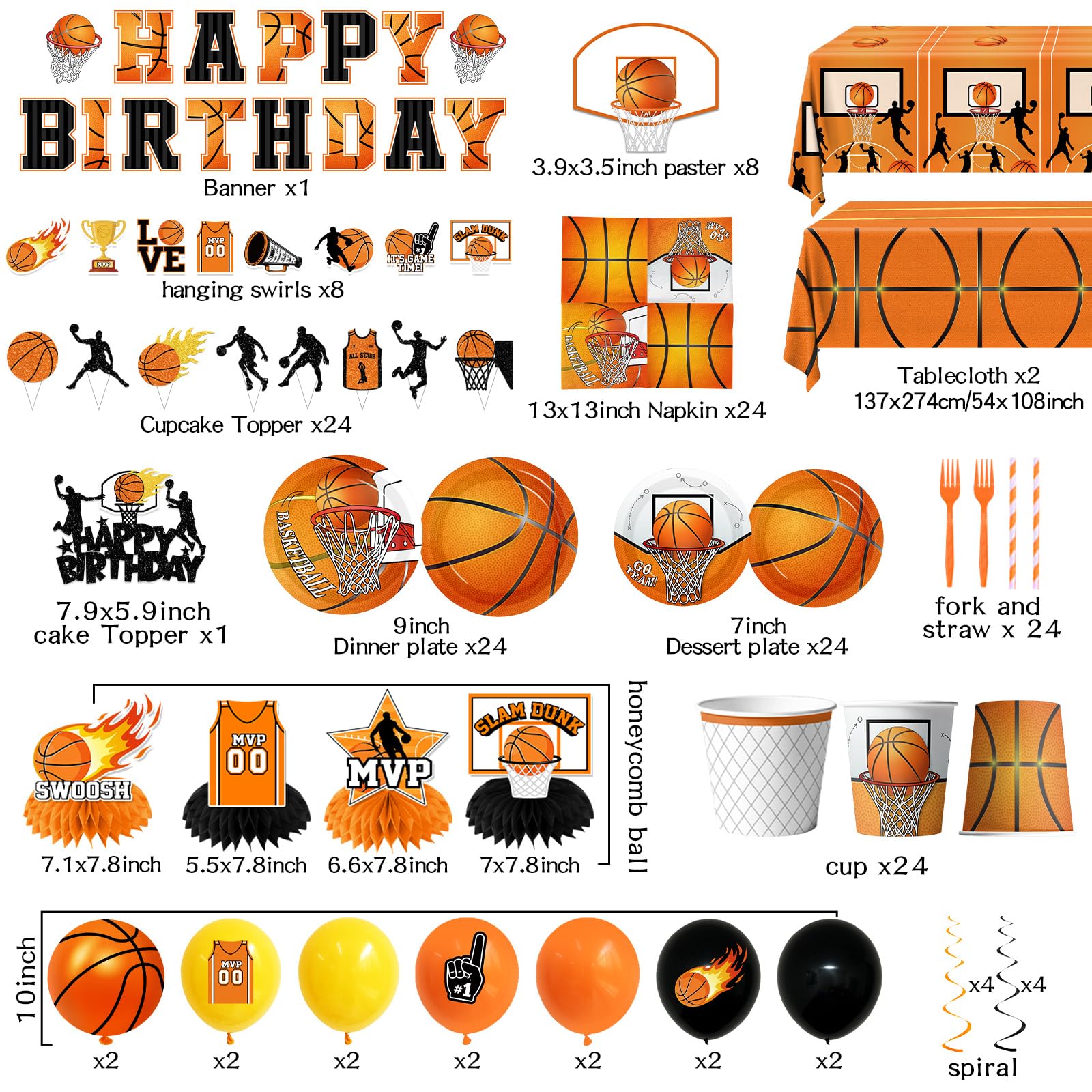 Lenyunge basketball plates and napkins set supports 24 guests
