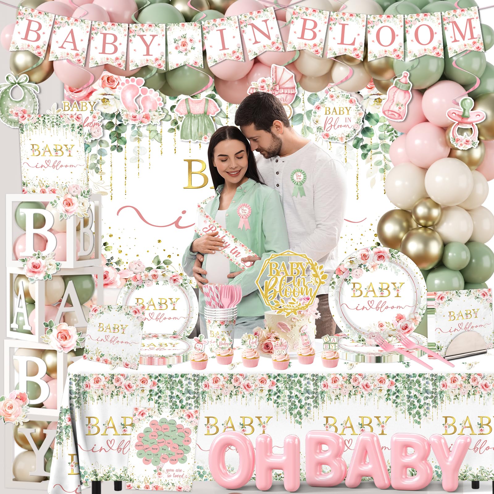 Lenyunge Floral Baby in Bloom backdrop creates a soft spring scene perfect for photos.