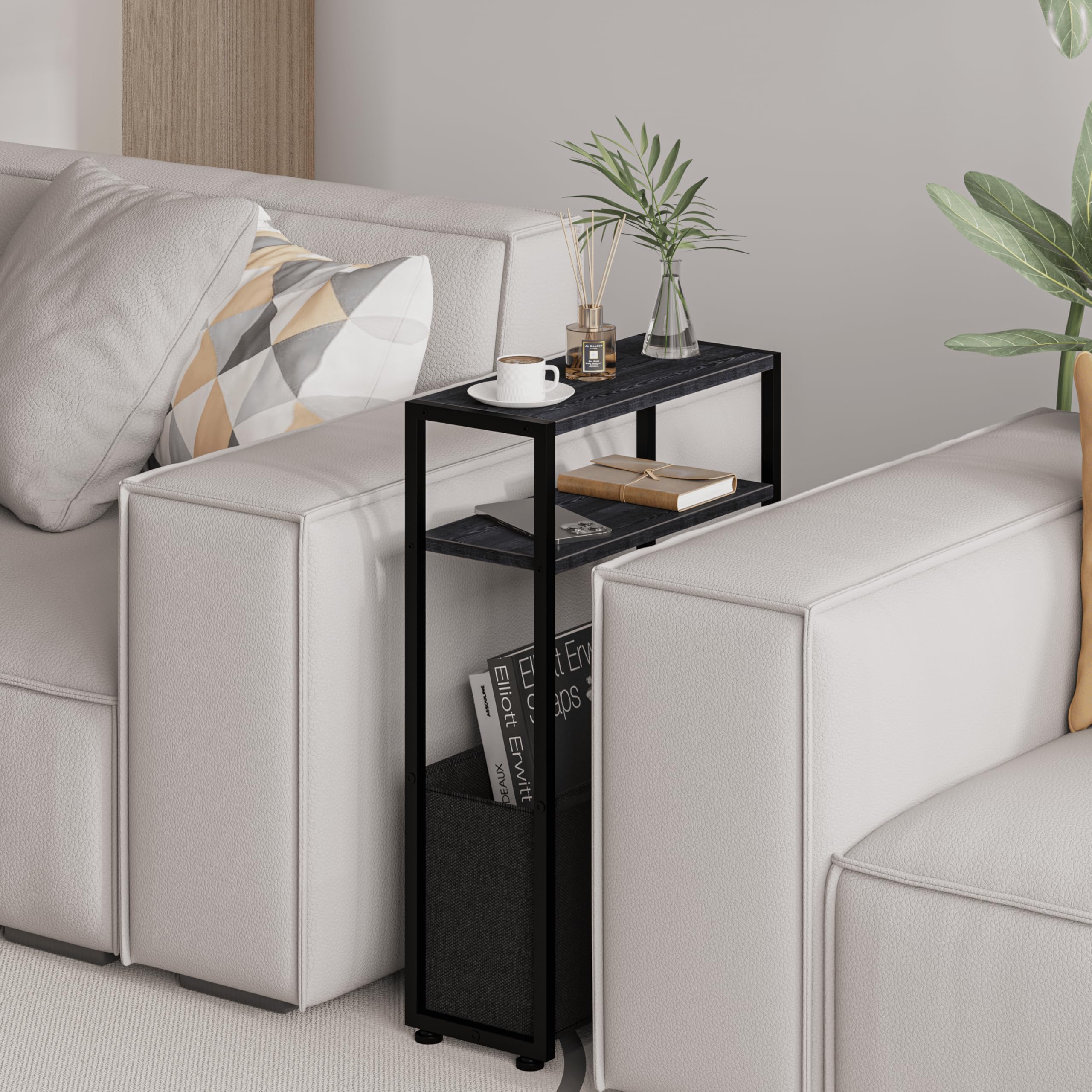 Leomonio Narrow Side Table shows adjustable feet for level placement on varied surfaces.