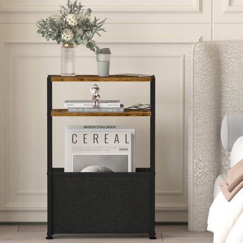 Leomonio living room setup beside sofa with integrated storage basket.