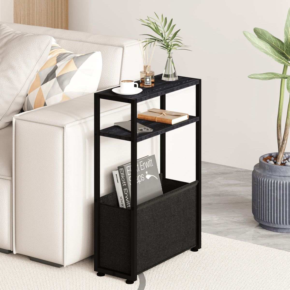 Leomonio Narrow Side Table front view shows slim profile ideal for small spaces.