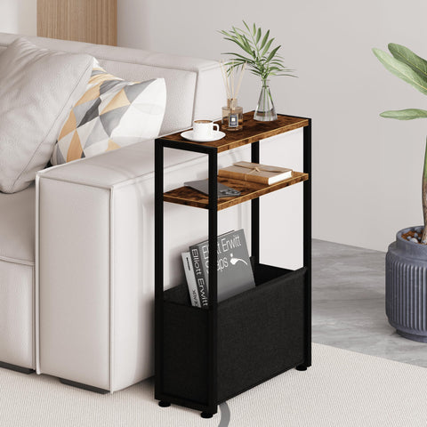 Leomonio narrow side table top view shows slim footprint and storage.