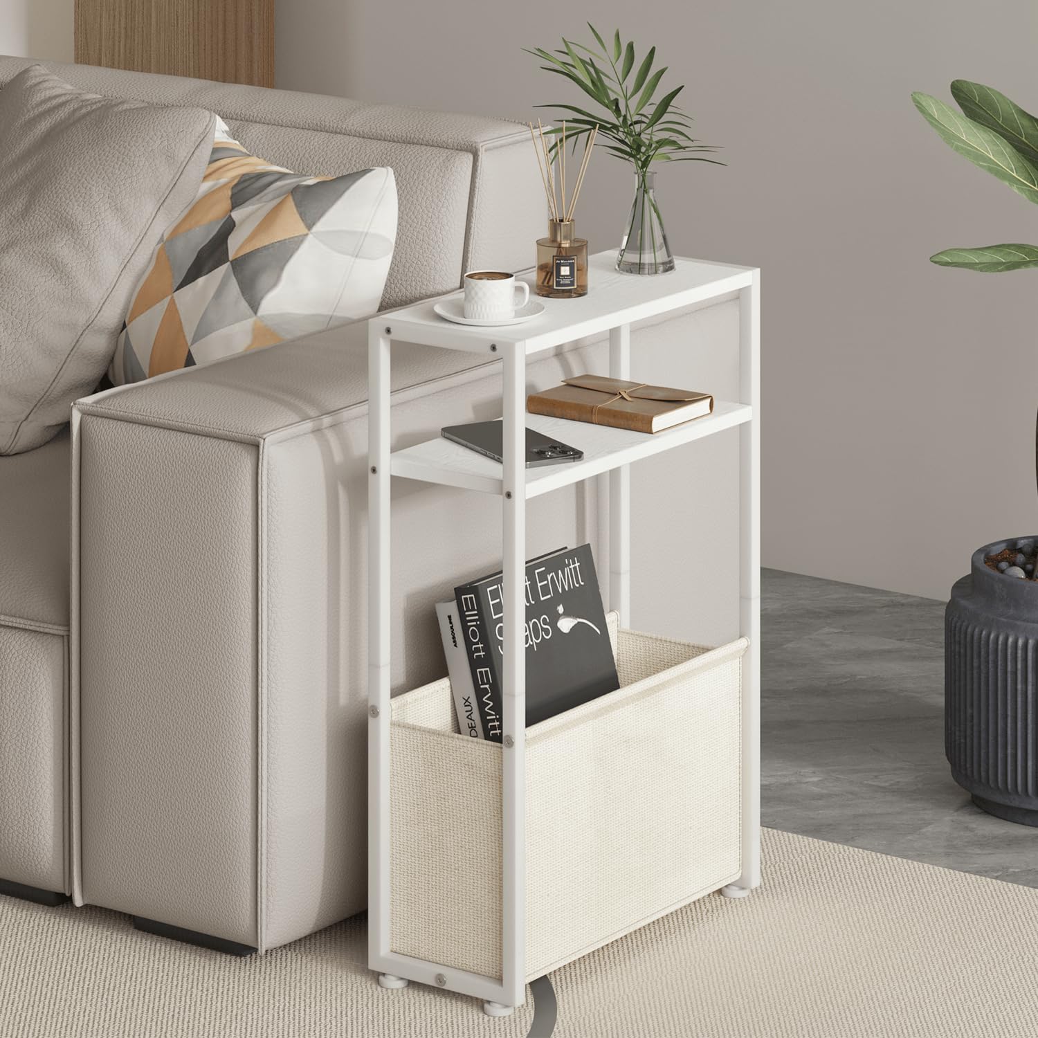 Leomonio thin bedside table with adjustable feet on uneven floors