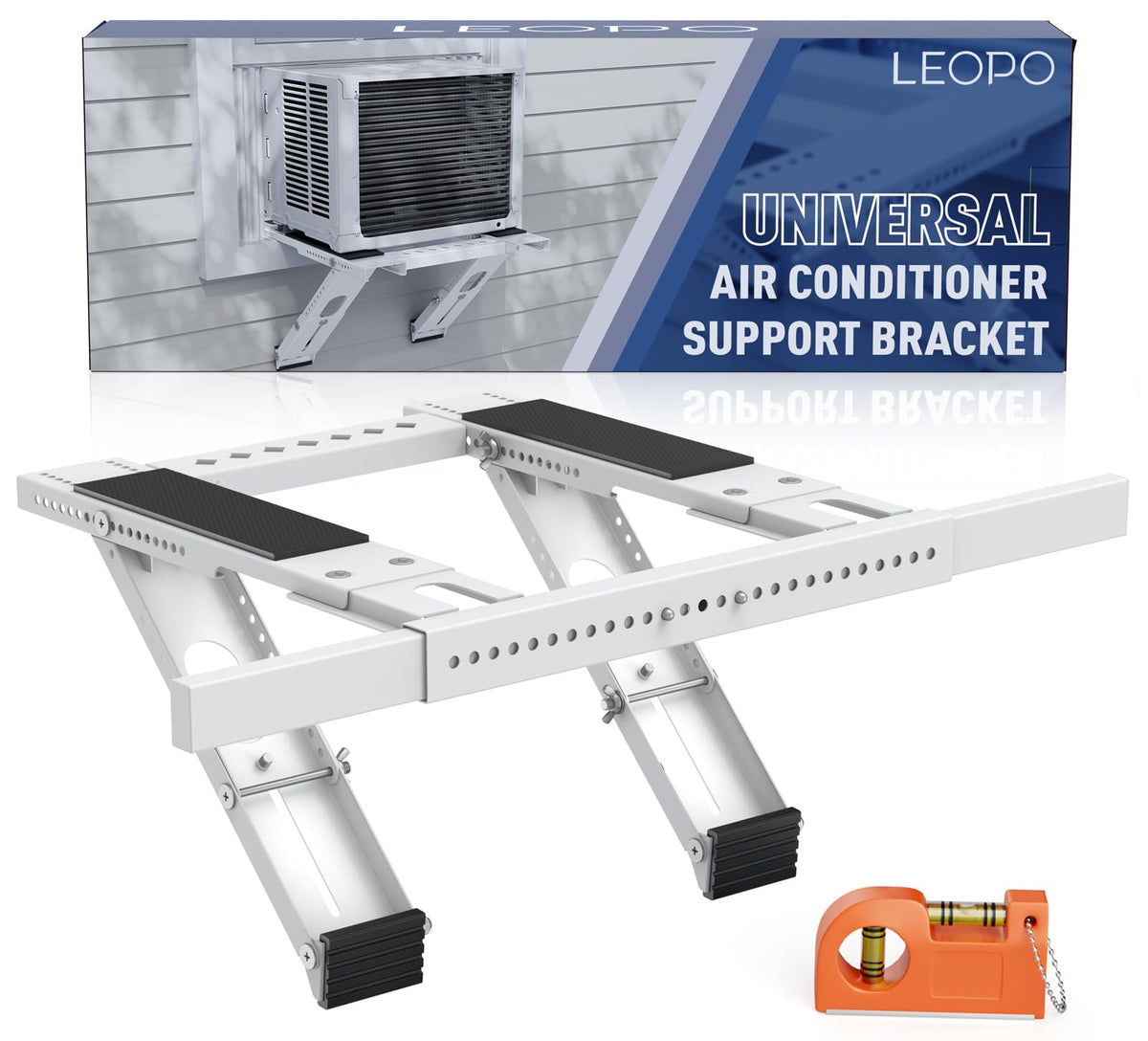 LEOPO adjustable window AC bracket securing 5000–24000 BTU units for reliable cooling.