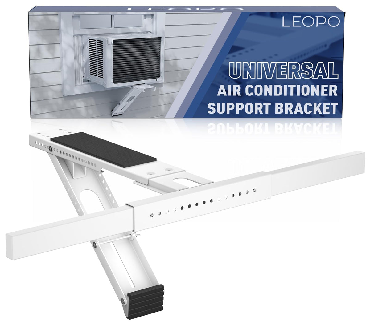 LEOPO No Drilling AC bracket in window assembly for secure, tool-free setup.