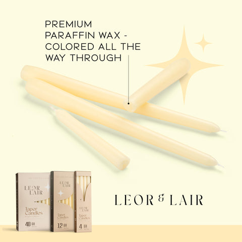 Leor & Lair Ivory Taper Candles on a venue table fit standard holders securely.