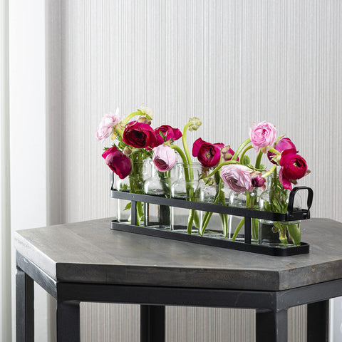 Le'raze modern black metal stand enhances minimalist shelf or table decor.