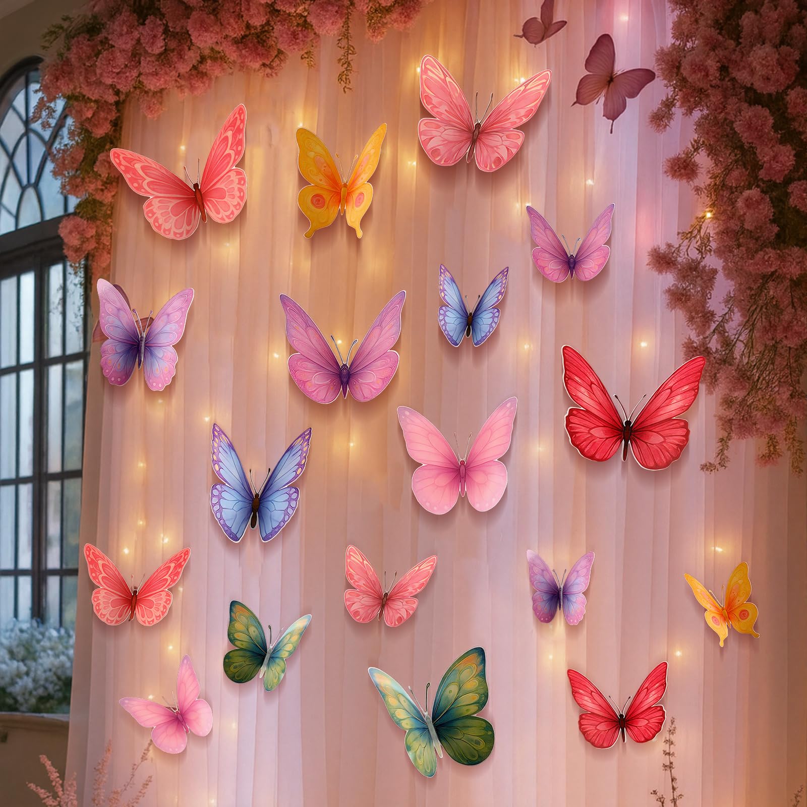 Lerheedi pastel butterfly wall setup ideal for weddings and celebrations.