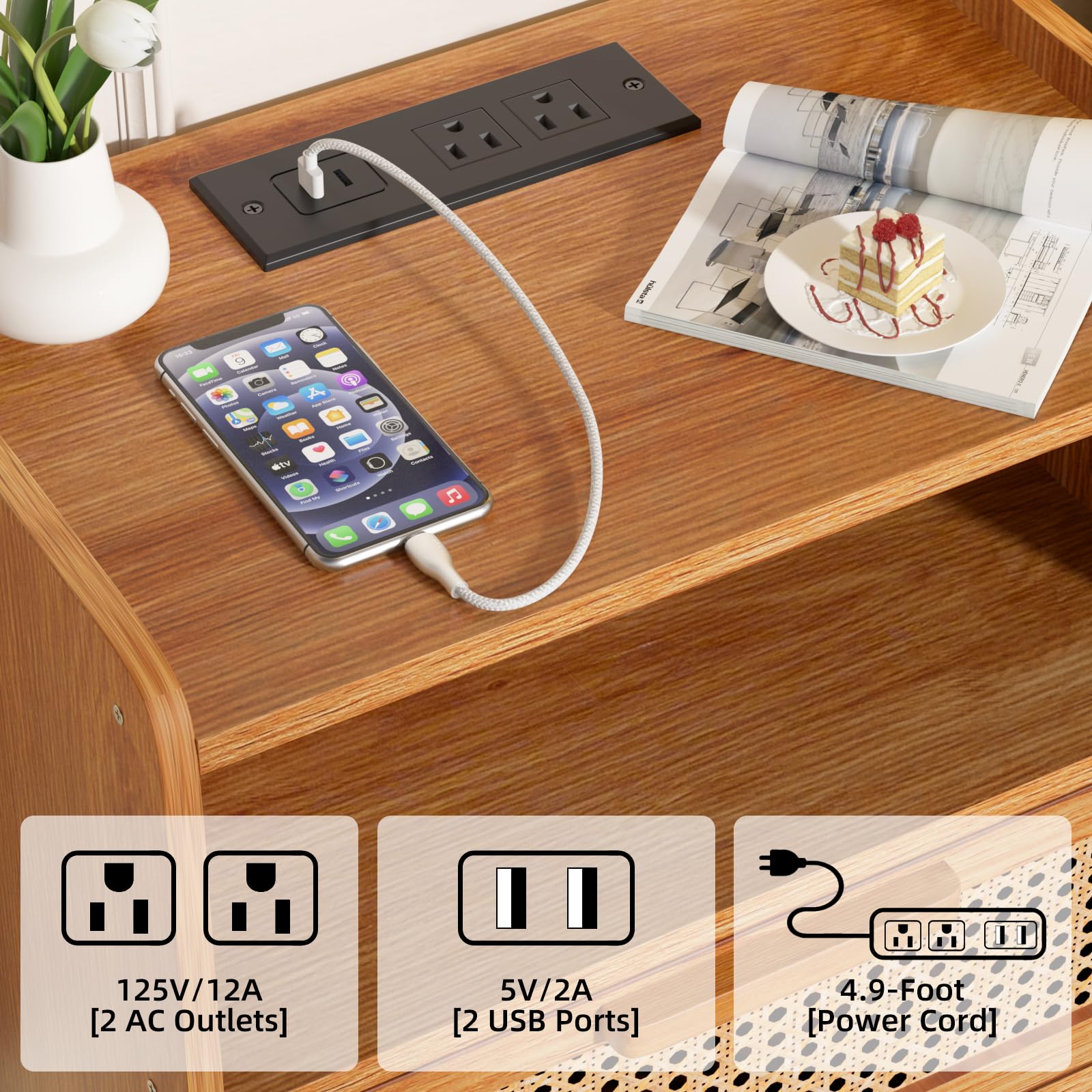 Compact dorm room nightstand for small spaces.